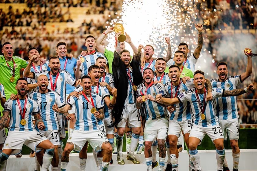 Argentina players celebrating together as a national team